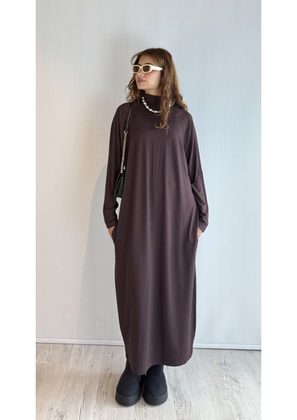 Kadın Yarım Balıkçı Yaka Uzun Kol Oversize Uzun Boy Elbise fırsatları