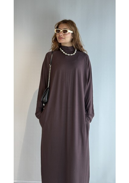 Kadın Yarım Balıkçı Yaka Uzun Kol Oversize Uzun Boy Elbise indirimleri