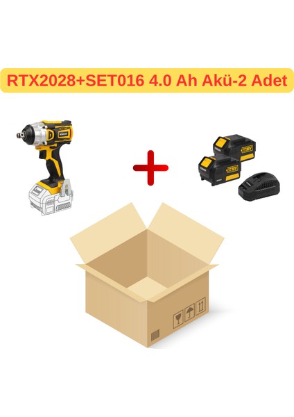 RTX2028 Şarjlı Darbeli Somun Sıkma Kömürsüz MOTOR+SET016 4.0 Ah Akü Seti̇-2 Ad RTX1804-RTX1808