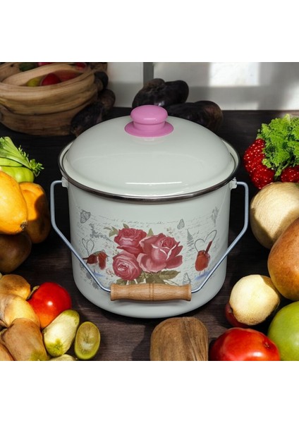 Emaye Bakraç Yoğurt Tenceresi Bakliyat Saklama Tenceresi Patates Soğan Kovası 22 cm 7,20 Litre