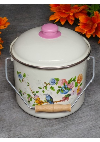 Emaye Bakraç Yoğurt Tenceresi Bakliyat Saklama Tenceresi Patates Soğan Kovası 22 cm 7,20 Litre