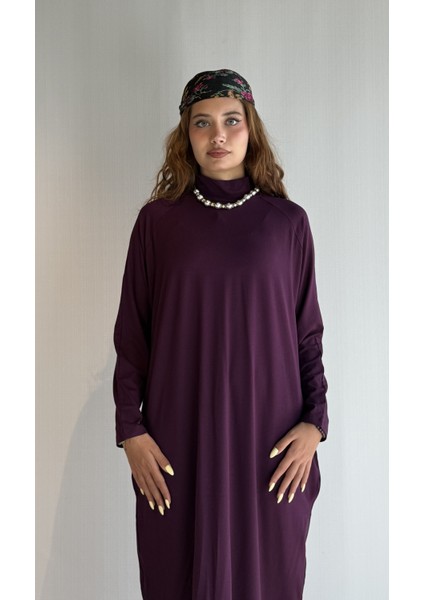 Kadın Yarım Balıkçı Yaka Uzun Kol Oversize Uzun Boy Elbise indirimleri