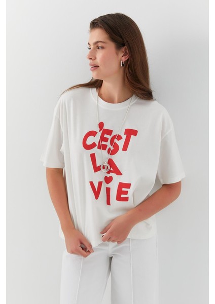 Cest Lavie Baskı T-Shirt Ekru fiyatları