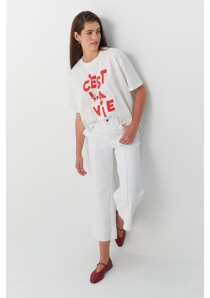 Cest Lavie Baskı T-Shirt Ekru modelleri