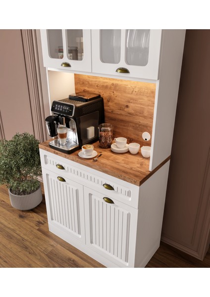 Efes 2 Kapaklı Kahve Köşesi – 93 cm Mdf, LED Aydınlatmalı, Çok Amaçlı Mutfak ve Airfryer Dolabı modelleri