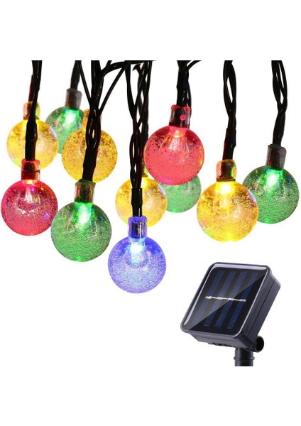 Teknoloji 7 Metre 50 LED Şeffaf Kristal Top Renkli Solar Güneş Enerjili Bahçe Teras Parti Balkon Süsü Aydınlatma Lambası
