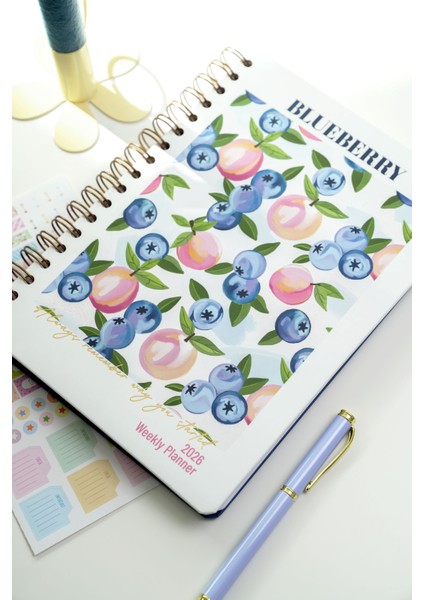 2026 Yılı B5 Haftalık Ajanda Spiralli 17X24 cm - 12 Aylık Yaban Mersini