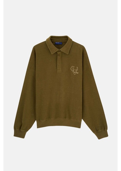 Fil Supersoft Oversize Polo Yaka Sweatshirt - Haki