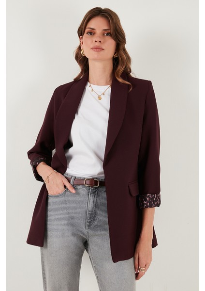 Regular Fit Klasik Yaka Desenli Astar Detaylı Blazer Ceket Bayan Ceket 6839227