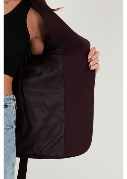 Regular Fit Kruvaze Yaka Kemerli Blazer Ceket Bayan Ceket 6839367