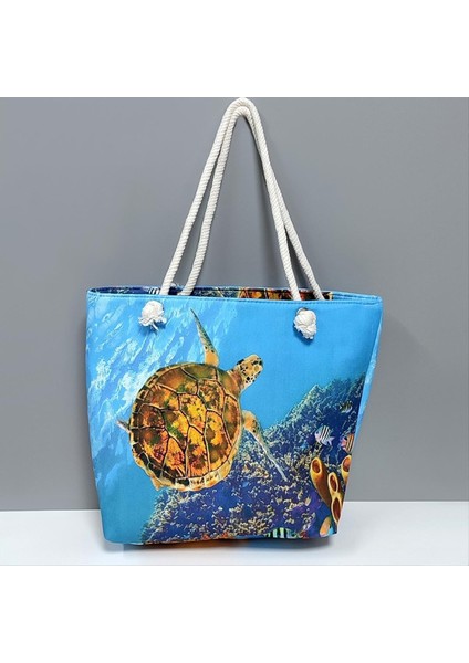 Wizard Kaplumbağa Desenli Plaj Çantası-Mavi modelleri
