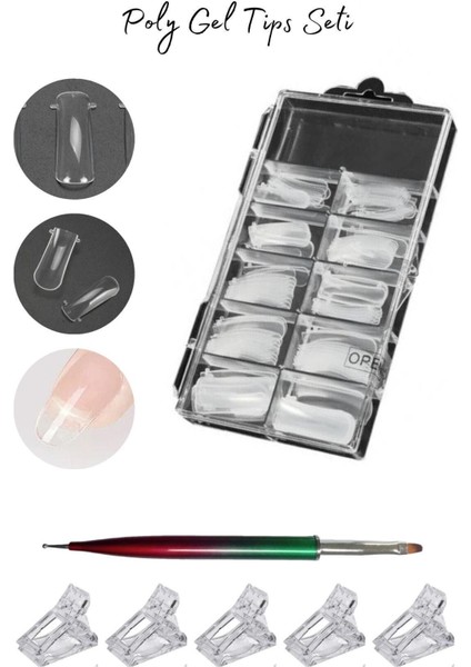 Prizmatik Tırnak Uzatma Seti, Jel Kalıp ve Fırça, 100'LÜ 5 Mandal