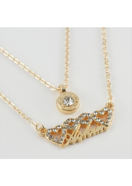 Msa-Shop Aşkım Yazılı Kalp Figürlü Yeni Sezon Ikili Kolye-Sarı