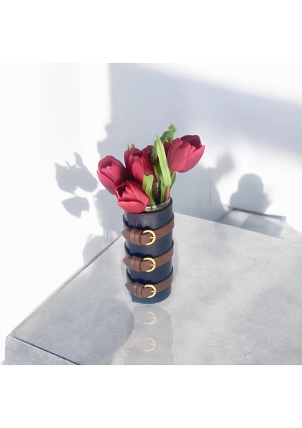 Bee Large Deri Kaplama Cam Vazo