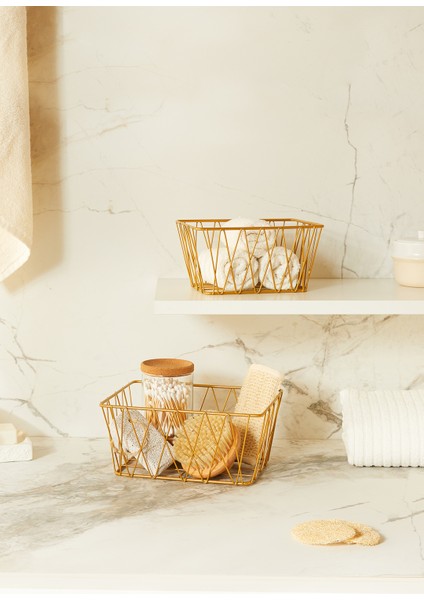2'li Altın Renk Metal Sepet Set 25 x 18.5 x 10.5 / 20.5 x 15.5 x 10 cm fiyatları