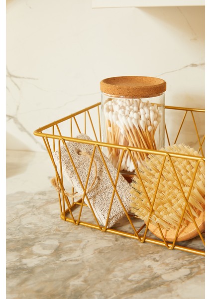 2'li Altın Renk Metal Sepet Set 25 x 18.5 x 10.5 / 20.5 x 15.5 x 10 cm modelleri