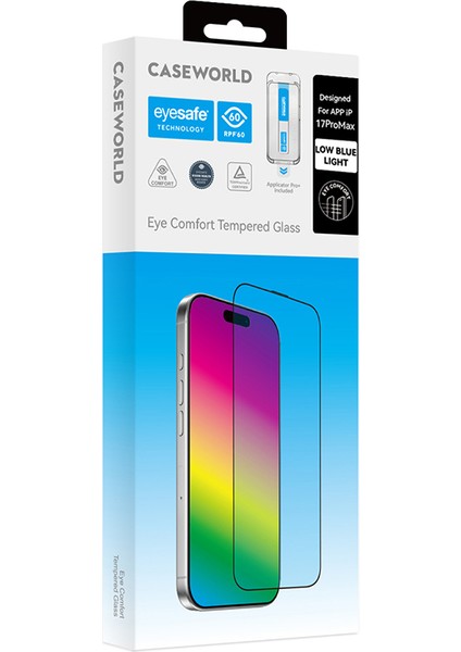 iPhone 17 Caseworld Applicator Serisi 2.5d Eyesafe Teknolojili 0.33MM Ekran Koruyucu Şeffaf