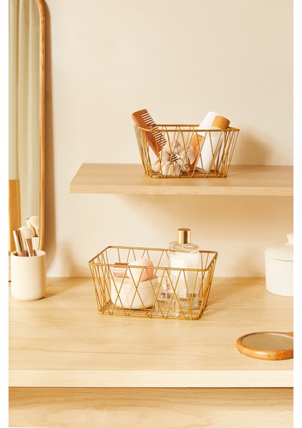 2'li Altın Renk Metal Sepet Set 25 x 18.5 x 10.5 / 20.5 x 15.5 x 10 cm fırsatları