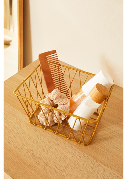 2'li Altın Renk Metal Sepet Set 25 x 18.5 x 10.5 / 20.5 x 15.5 x 10 cm indirimleri