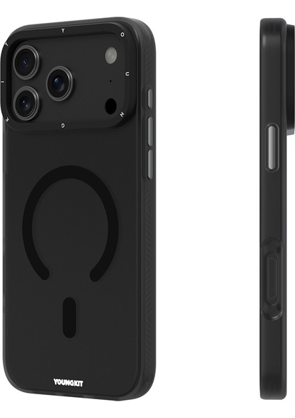 iPhone 17 Pro Uyumlu Kılıf M-Safe Şarj Özellikli Youngkit Hidden Sand Serisi Kapak Siyah modelleri