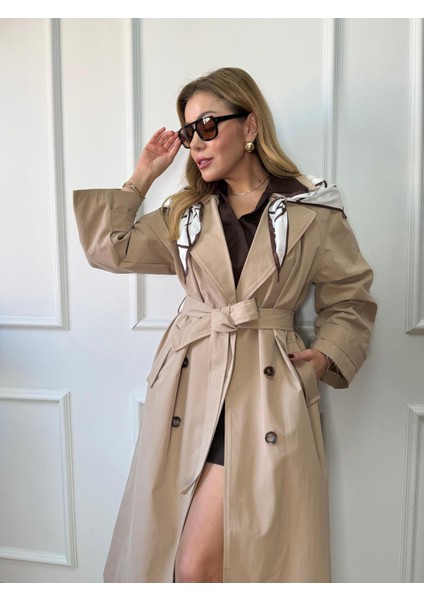 Bej Fularlı Trençkot fiyatları