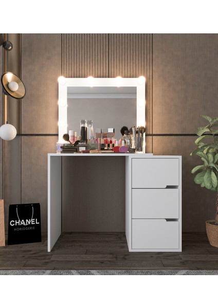 Modena Hollywood Işıklı Aynalı Çekmeceli Makyaj Masası Beyaz modelleri