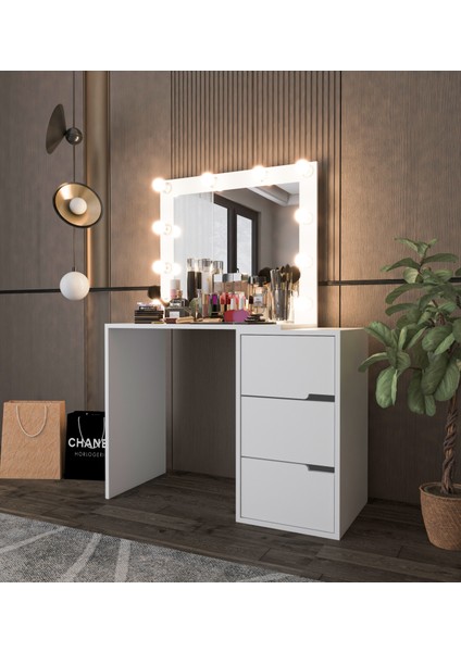 Modena Hollywood Işıklı Aynalı Çekmeceli Makyaj Masası Beyaz fırsatları
