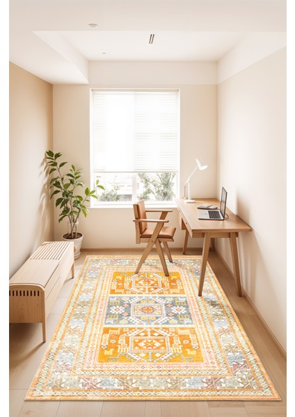 Otantik Temalı Eskitme Dekoratif Makinada Yıkanabilir Halı