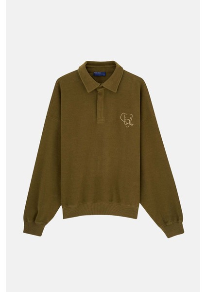 Fil Supersoft Oversize Polo Yaka Sweatshirt - Haki