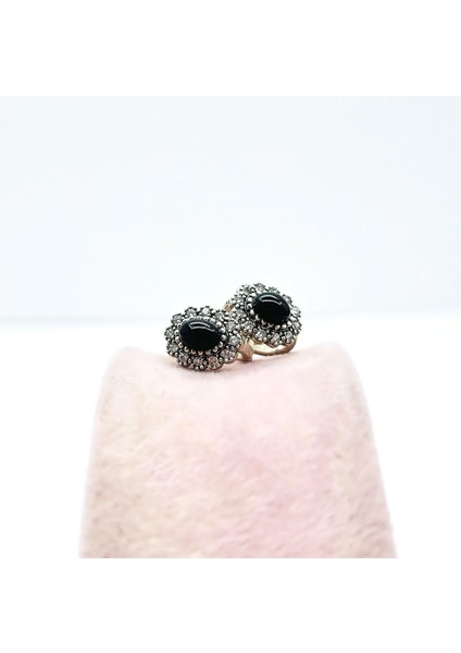 Zirkon ve Oltu Taşı Tasarım İşçilikli 925 Ayar Gümüş Küpe modelleri