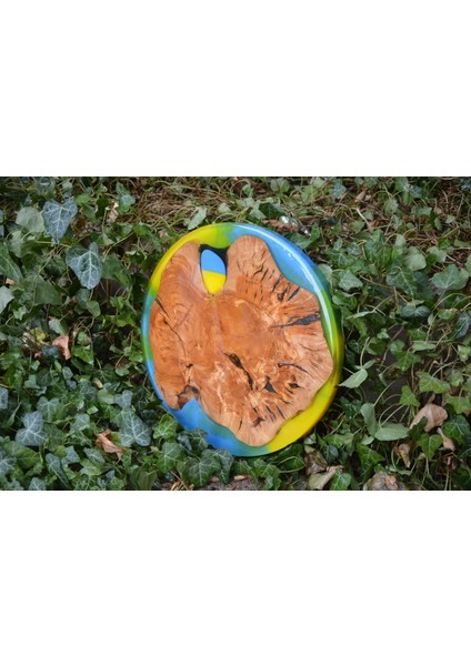 Sarı Lacivert Epoksi Ahşap Sehpa / Sunum Tahtası