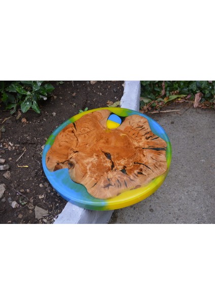 Sarı Lacivert Epoksi Ahşap Sehpa / Sunum Tahtası fırsatları