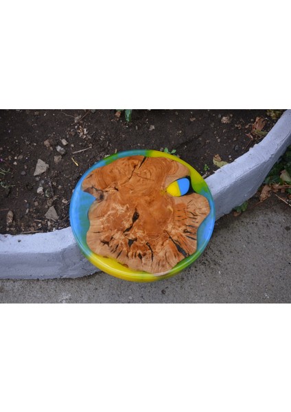 Sarı Lacivert Epoksi Ahşap Sehpa / Sunum Tahtası indirimleri