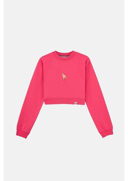 Dağ Ceylanı Soft Fleece Crop Sweatshirt - Pembe