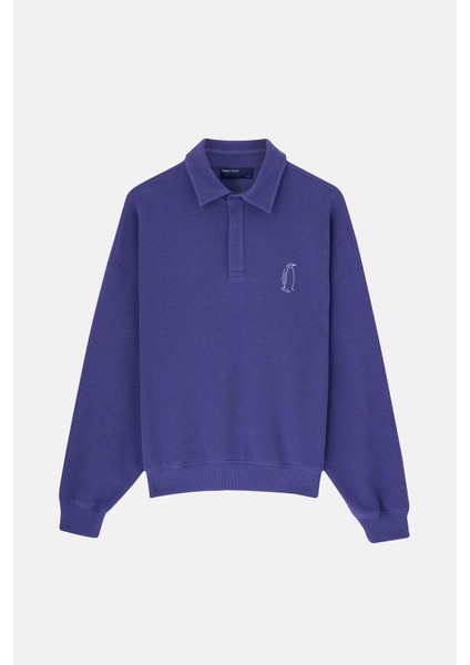 Imparator Penguen Supersoft Oversize Polo Yaka Sweatshirt - Mor