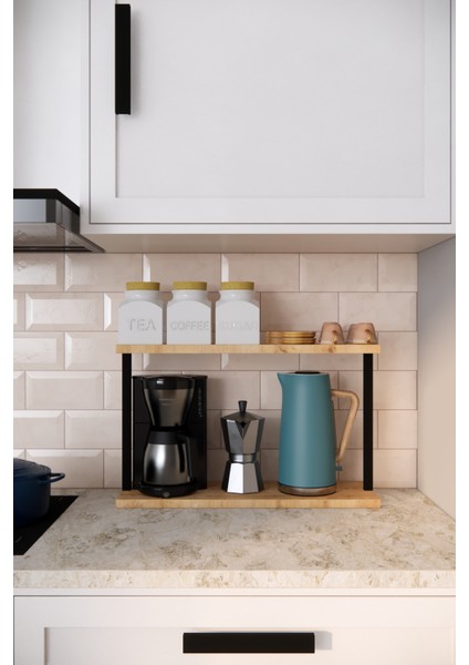 Mutfak Rafı, Düzenleyici, Kahve Köşesi, Baharatlık, 2 Yüksek Raflı Tezgah Üstü Organizer, Tabaklık