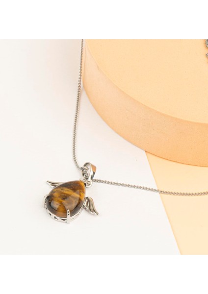 Kaplan Gözü Damla Kanatlı Dogal Taş Kolye fiyatları