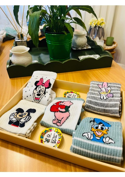 5 Çift Renkli Desenli Mickey Mouse Mini Mouse Plüto Donald Duck Daisy Duck Pamuklu Kolej Çorap fiyatları
