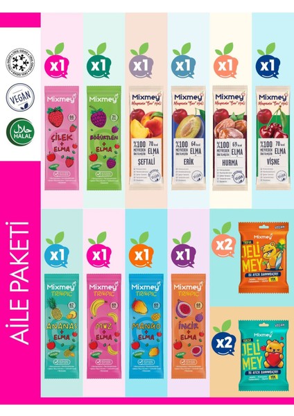 Aile Paketi – 14 Adet | Meyve Bar Jelimey Ile Sağlıklı Atıştırmalıklar Vegan, Glutensiz (14 ADET)