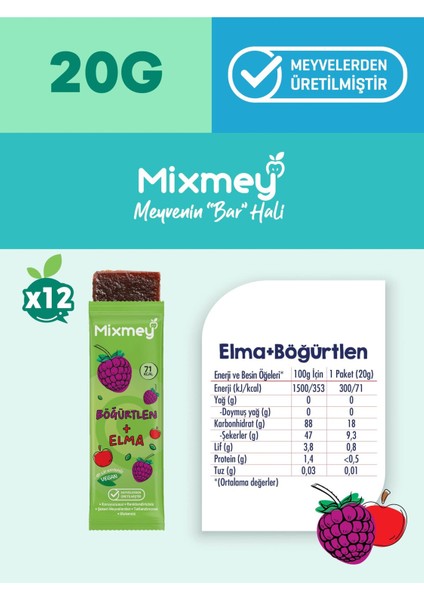 Çilek Böğürtlen Karma Meyve Barı 24 Adet | Sağlıklı Atıştırmalıklar Vegan, Glutensiz 20gr X 24 Adet