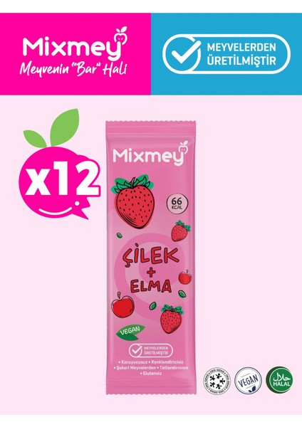 Çilek Meyve Barı 12 Adet | Sağlıklı Atıştırmalıklar – Vegan, Glutensiz, Koruyucusuz (20GR X 12 ADET)
