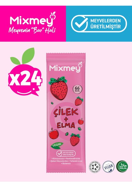 Çilek Meyve Barı 24 Adet | Sağlıklı Atıştırmalıklar – Vegan, Glutensiz, Koruyucusuz (20GR X 24 ADET)