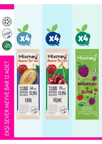 Ekşi Sever Meyve Barı – 12 Adet | Sağlıklı Atıştırmalıklar – Vegan, Glutensiz (20GR X 12 ADET)