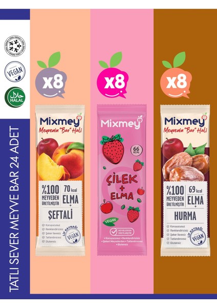 Tatlı Sever Meyve Barı – 24 Adet | Sağlıklı Atıştırmalıklar – Vegan, Glutensiz (20GR X 24 ADET)
