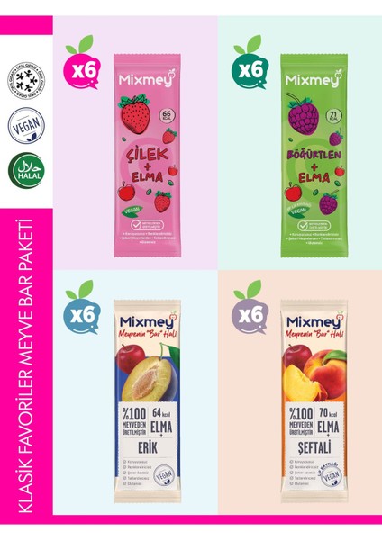 Klasik Favoriler Meyve Bar Paketi 24 Adet | Sağlıklı Atıştırmalık Vegan, Glutensiz (20GR X 24 ADET)
