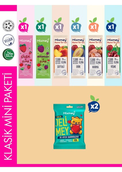 Klasik Mini Paketi – 8 Adet | Meyve Bar Jelimey –sağlık Atıştırmalıklar Vegan, Glutensiz (8 ADET)