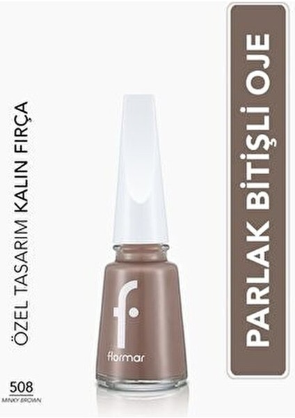 Klasik Parlak Bitişli Yüksek Pigmentli Oje 508 Minky Brown 11 ml Uzun Süreli Etki