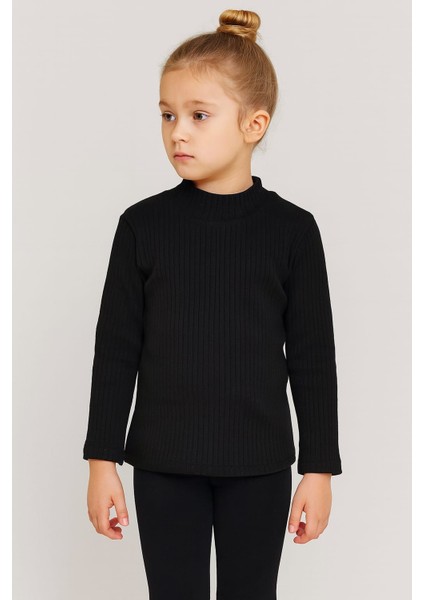 Düz Renk Raporlu Çocuk Body Siyah