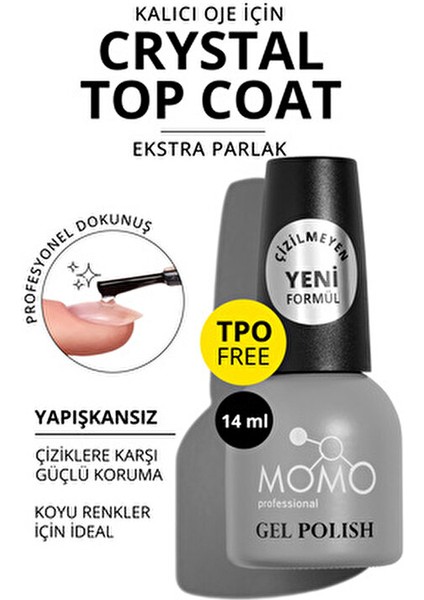 Professional Kalıcı Oje Crystal Top Coat Yapışkansız Formül ile 14 ml Uzun Süreli Parlaklık