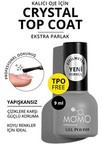 Kalıcı Oje Crystal Top Coat Çok Renkli 9 ml Yapışkansız ve Sararma Yapmaz